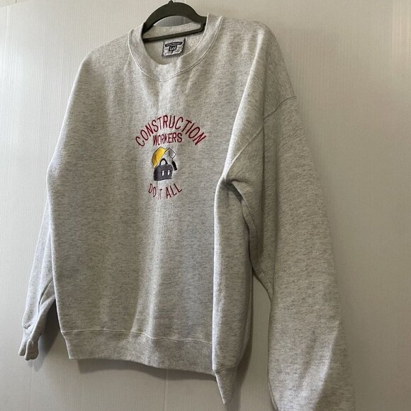 VTG Lee “Construction Workers Do It All”Heavyweight Gray Sweater Pullover XL USA - Picture 5 of 13